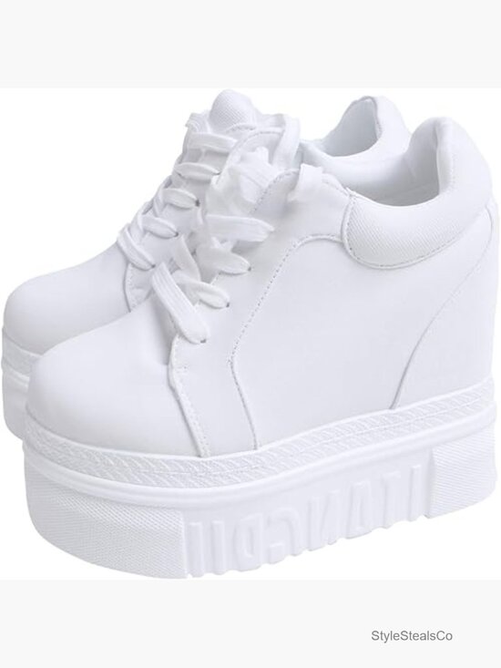 Shoes - Lace-Up Platform Wedge Sneakers Hidden Heel Memory Foam Casual Walking Shoes